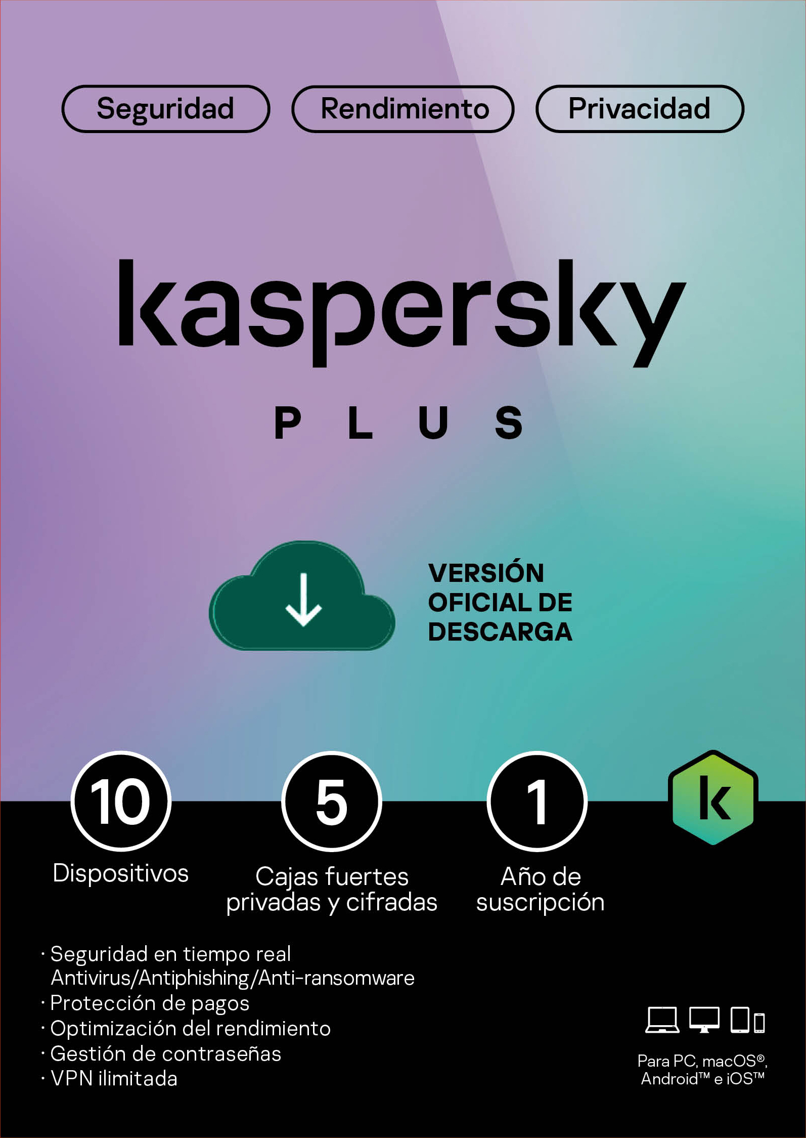 Licencia Kaspersky Plus 10 dispositivo por 1 año